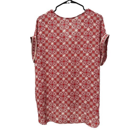 Max Studio Womens Red White Printed Loose Fit Blouse Top Sz L - Picture 2 of 9
